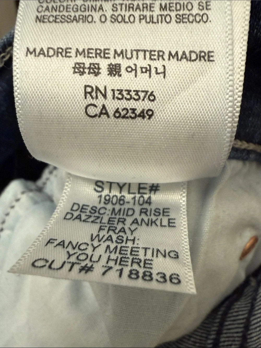 MOTHER Mid-Rise Dazzler Ankle Fray Jeans Dark Blue 27 Fancy Meeting You Here
